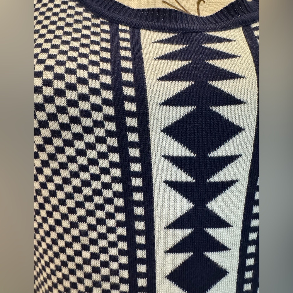 Nina Leonard Navy Blue & White Knit Midi Length Dress- size XL - Picture 8 of 11